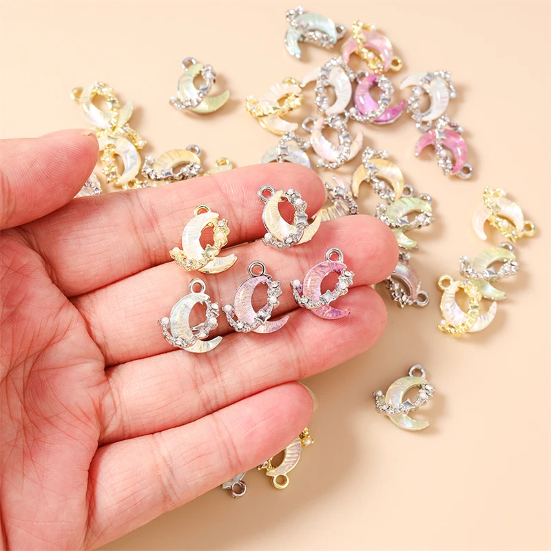 5pcs 14x15mm Cute Crystal Moon Charms Pendants for Making Drop Earrings Necklaces Bracelets DIY Crafts Jewelry Accessories
