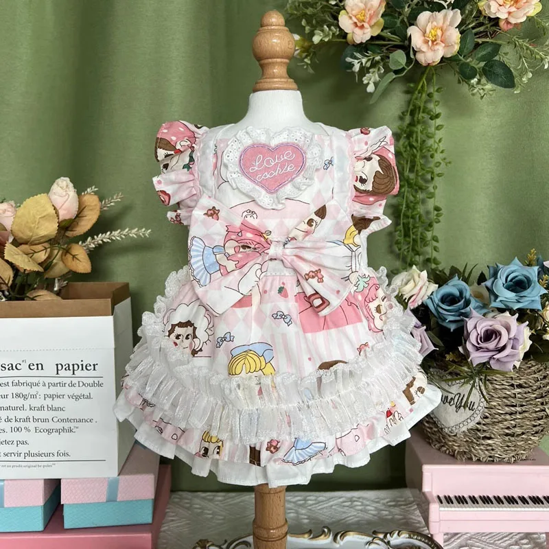 

Korean Lolita Pet Dog Clothes Fashion Cute Cartoon Print Bow Princess Dress For Small Medium Dog Chihuahua Puppy Outfits Skirts