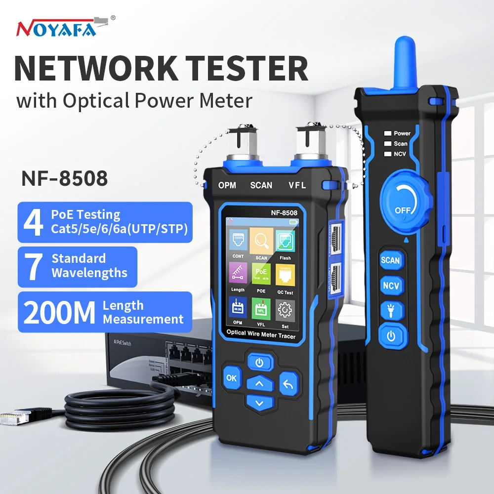 

Noyafa Network Cable Tester NF-8508 Cable Tracker with OPM VFL PoE Checker Measure Length Cable Tester Inspection Tools