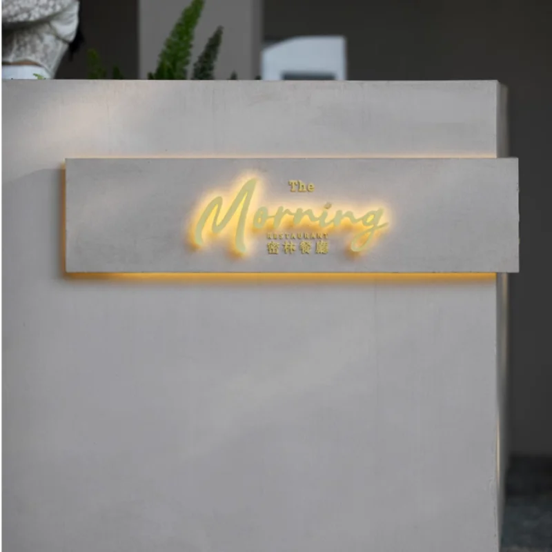 Custom Outdoor Gold Color Stainless Steel Golden lighting LED Shop Signs, rear illuminated LED Business Logo