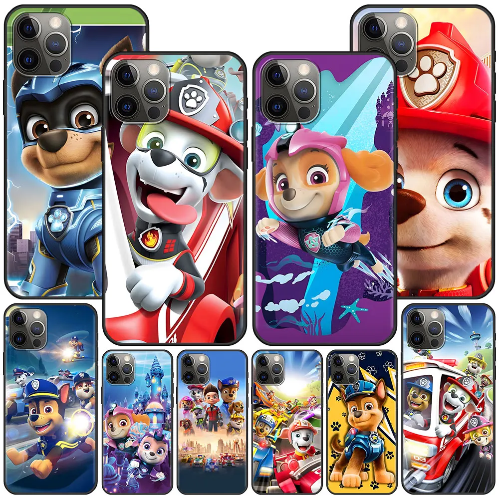 Paw Cartoon Dog Animal P-Patrol Case for Apple iPhone 11 14 13 15 Plus 12 Pro Max 7 8 XR SE 2020 X XS 5s Black Soft Phone Cover