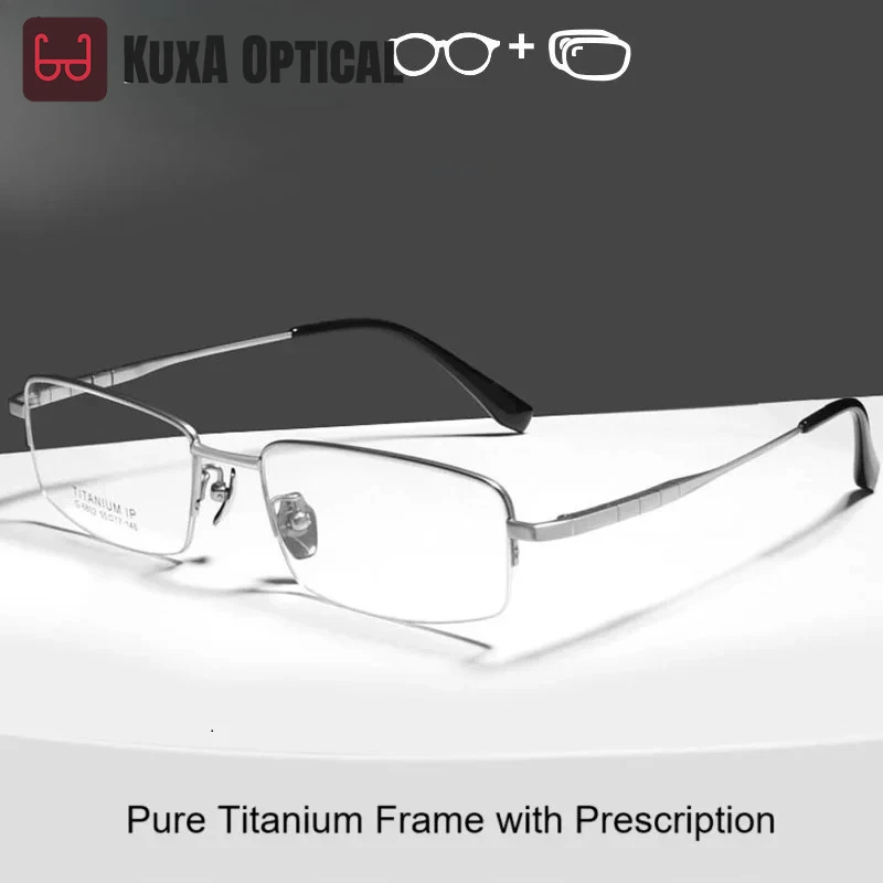 

KUXA Myopia Prescription Glasses Bussinessmen Square Progressive Alloy Optical Eyeglass Male Semi Rim Frame Multifocal Eyewe