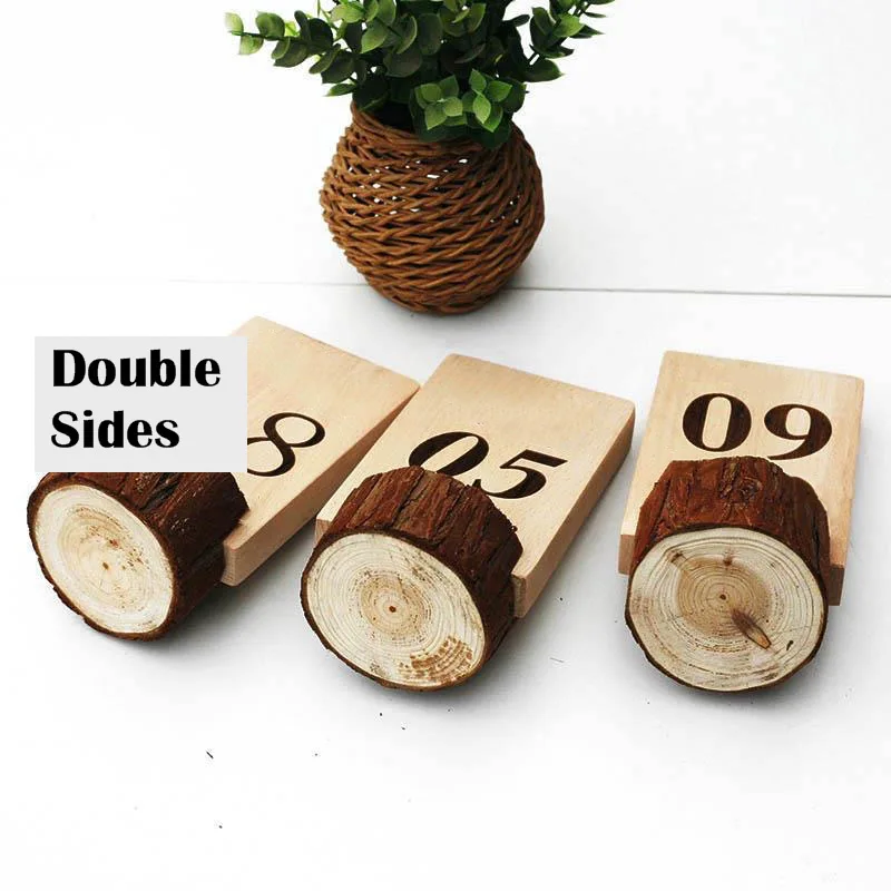 13CM Double Sides Standing Table Numbers Customized Desk Sign Plates Restaurant Cafe Bar Wooden Table Marker Reserved Seat Cards