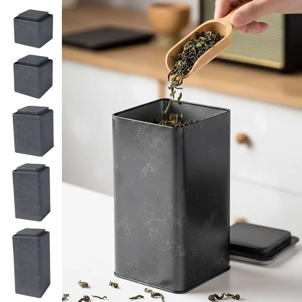 Retro Design Tea Cans Frosted Surface Fine Sand Texture Metal Cans Tinplate Material Square Shape Iron Boxes Food Storage