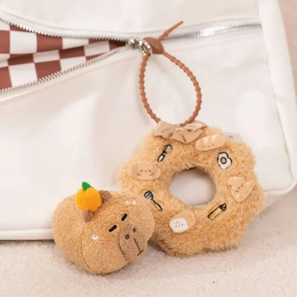 Hanging Accessory Soft Capybara Wreath Plush Keychain Creative Cute Capibara Bag Pendant Keyring Funny Capybara Plush Doll Kids