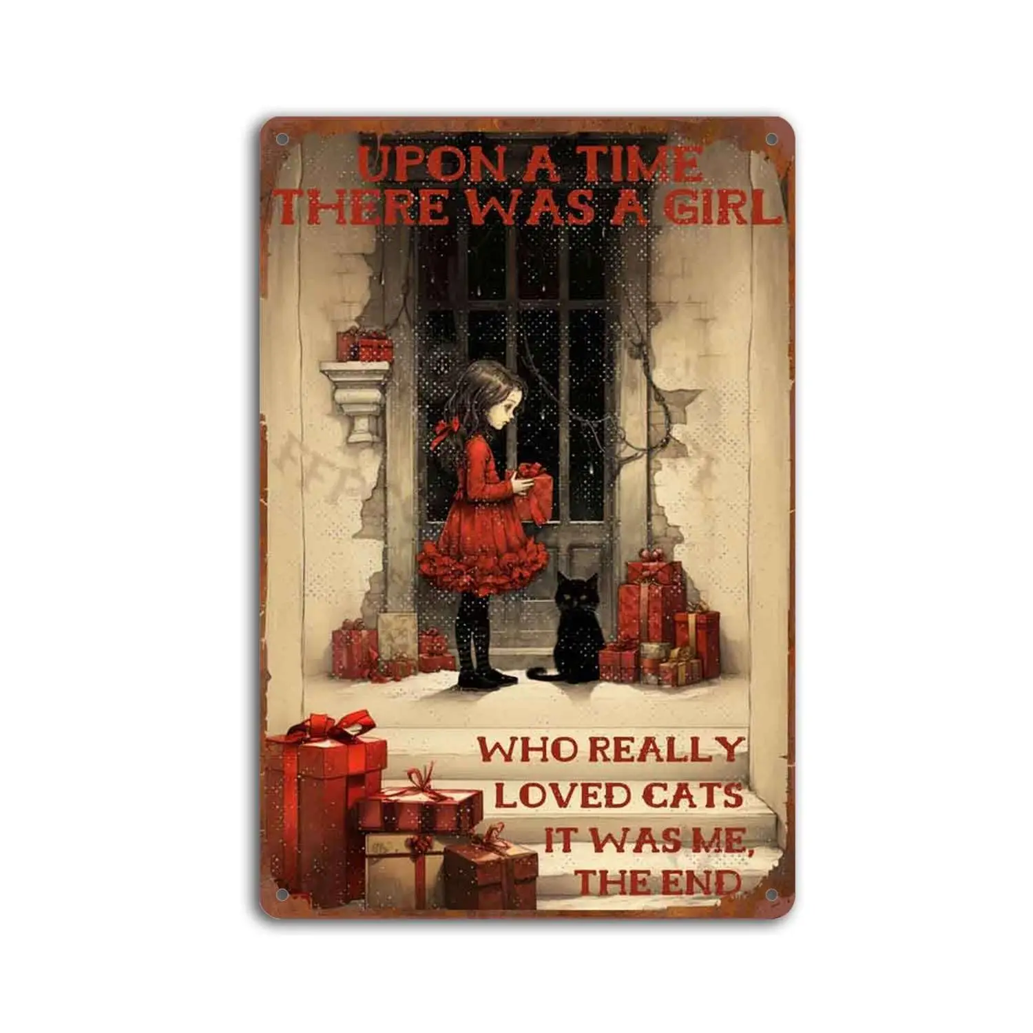 Vintage Metal Tin Sign Girl Once Upon A Time There Was A Girl Who Really Loved Cats Christmas Friend Birthday Gift Man Cave Bedr