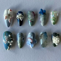 10Pcs Luxury Press On Nails Medium Almond Design Acrylic False Nails ABS Artificial Fake Nails DIY Manicure with Set