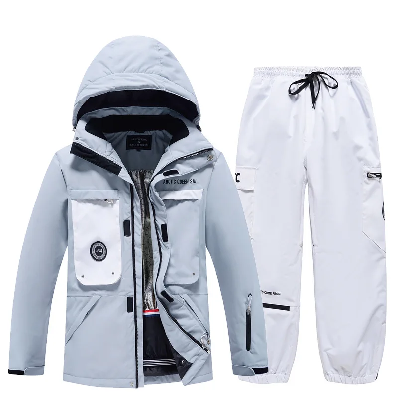 Ski Suit for Women Single Board Ski Hoodie Suit Men Winter Warm Thickened Waterproof Windproof Ski Clothing Set Jackets Pants