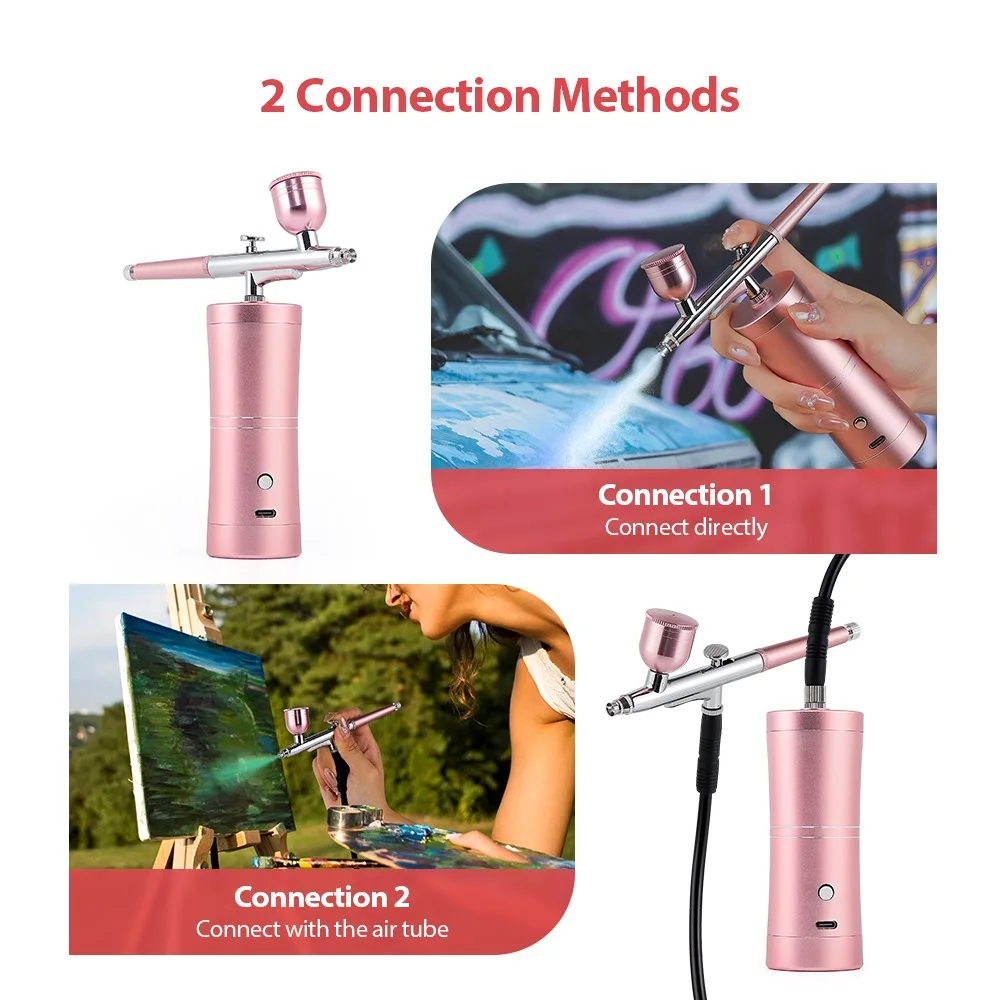 Portable 0.3mm Black Single Action Airbrush Mini Air Compressor Kit Nano Fog Mist Spray Gun for Cake Makeup Nail Art Tools
