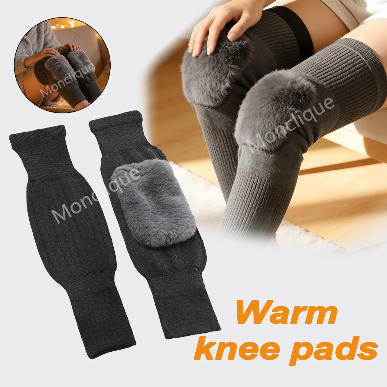 Plus Velvet Warm Knee Pad Socks High Elasticity Soft Non-slip Warm Socks Knee Support Winter Cold-proof Leggings Protective Gear