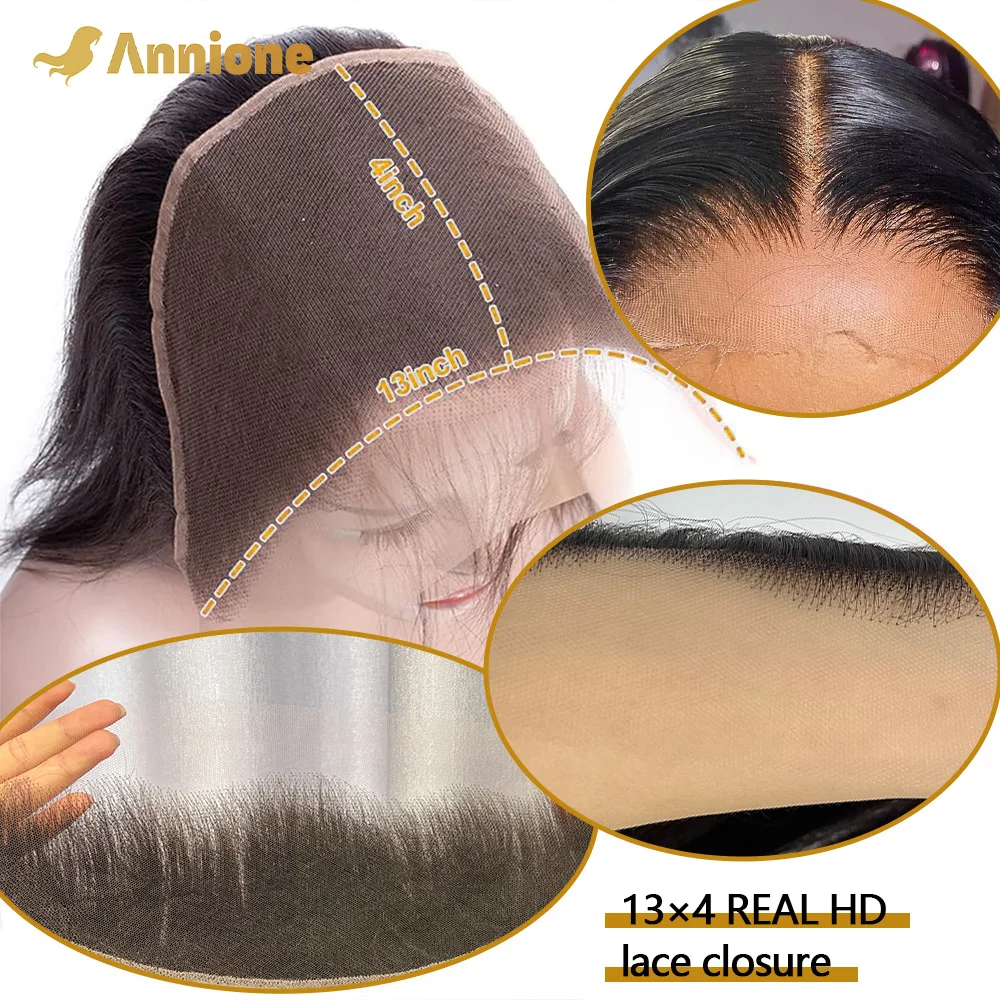 Annione 13x4 Straight Frontal Lace Only Real HD Transparent Lace 4x4 5x5 Closure 100% Brazilian Human Hair HD Pre plucked Lace