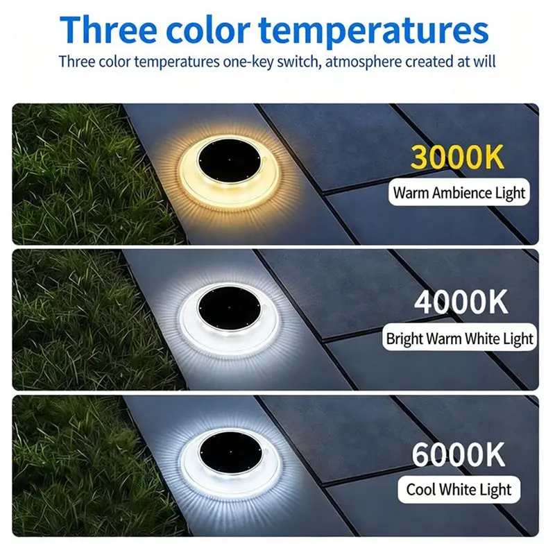 AB33-Solar-Powered Waterproof Outdoor LED Marker Lights, 6 Pcs Ground-Mounted Light 3 Color Modes