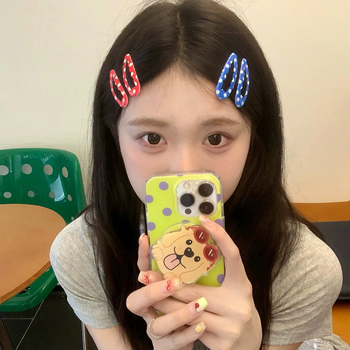 4pcs Metal Snap Hair Clips for Girls Cute Polka Dot & Plaid BB Clips Y2K Students Side Hair Pins Kids Water-drop Wavy Shape Set