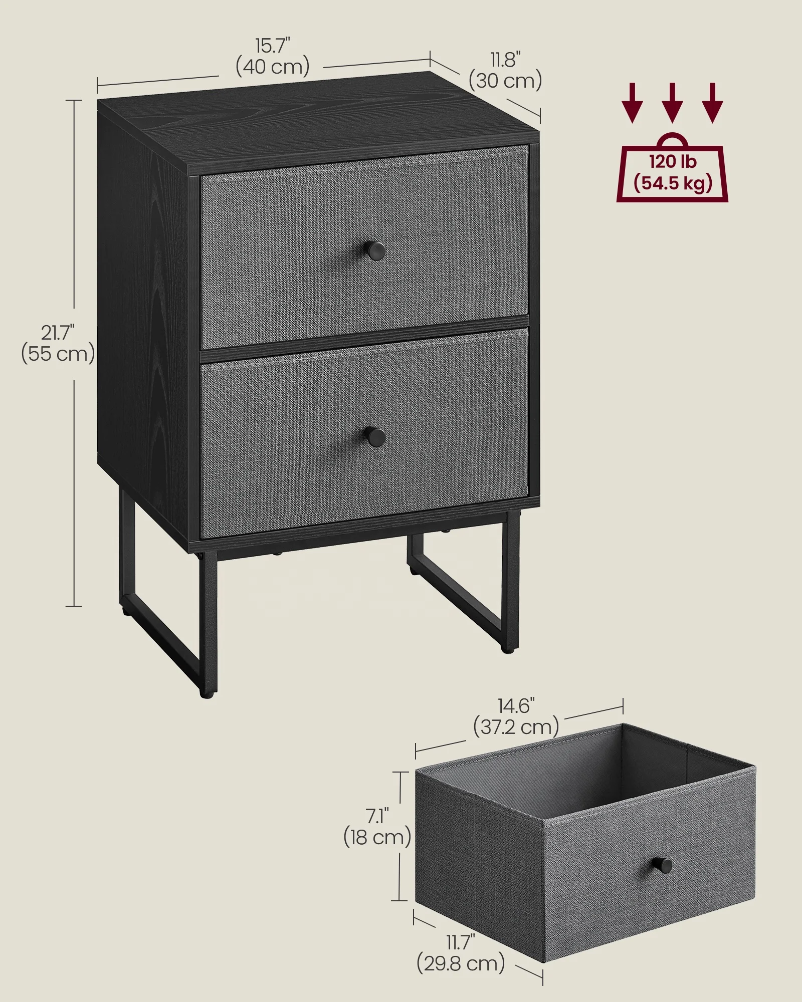 Small Dresser with Removable Fabric Drawers Nightstands Set of 2 Bedroom Furniture Bedside Table