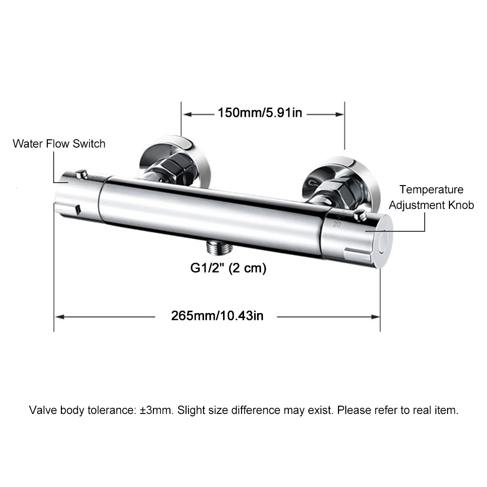 Thermostatic Shower Valve Kit Chrome G1/2 Wall Mount Anti Scald Hot Cold Water Mixing Valve with Eccentric Fittings for Bathroom