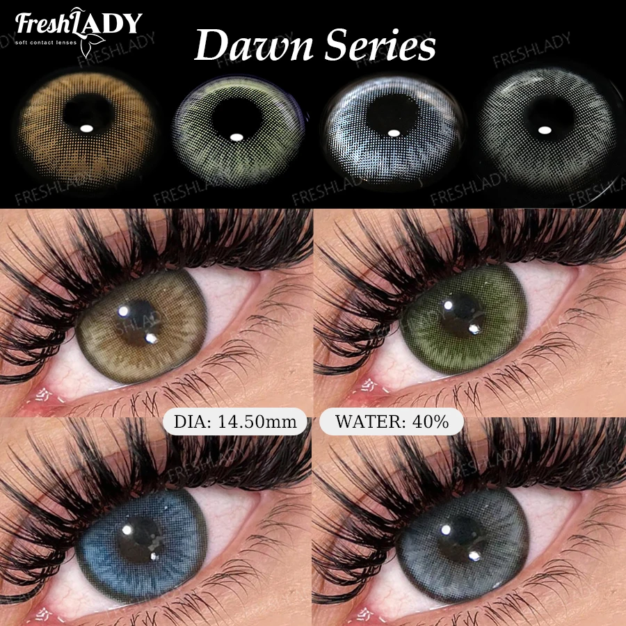 Fresh Lady 1 paire de lentilles de contact colorées série Dawn, lentilles de contact vertes naturelles pour les yeux, grands yeux, lentilles souples 14,50 mm