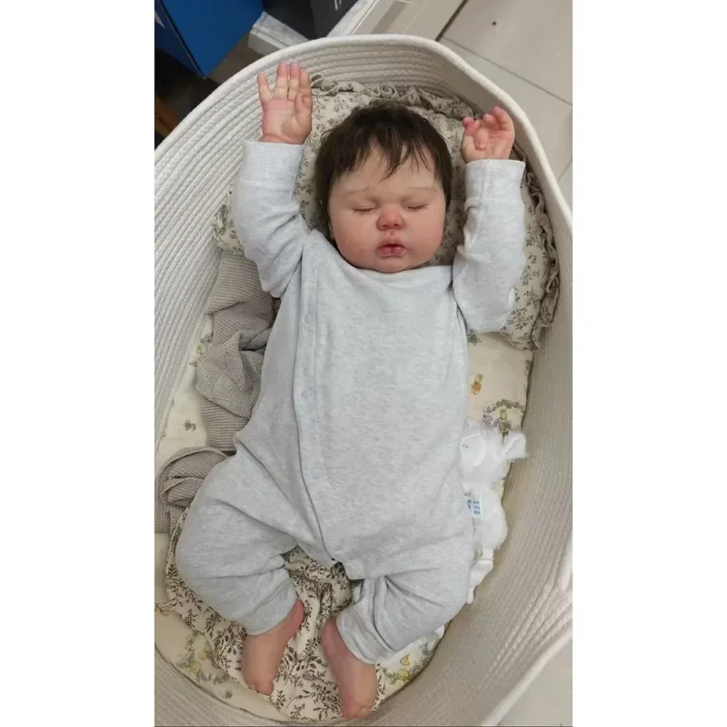 24Inch Multiple Layers Painting 3D Skin Reborn Pickle Doll Wearing gray long sleeved jumpsuit With Visible Veins Hand Root Hair