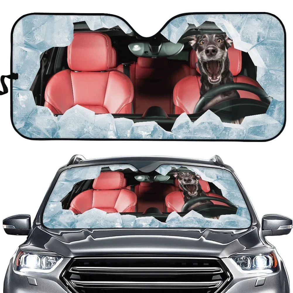 Funny Dog Pattern Car Sun Visor Windshield Sun Shade Universal Fit Car Sunshade-Keep Your Vehicle Cool UV Sun and Heat Reflector