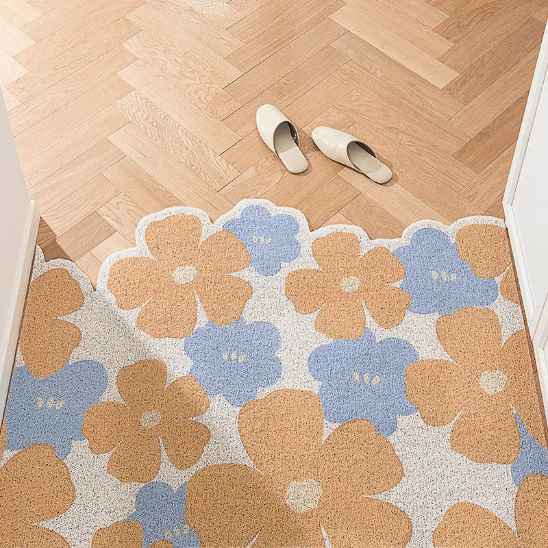 

Floral Absorbs Dirt Door Mat Entrance Rug Outdoor Door Scraping Dust Removal Pvc Wire Circle Dirt Resistant Carpet