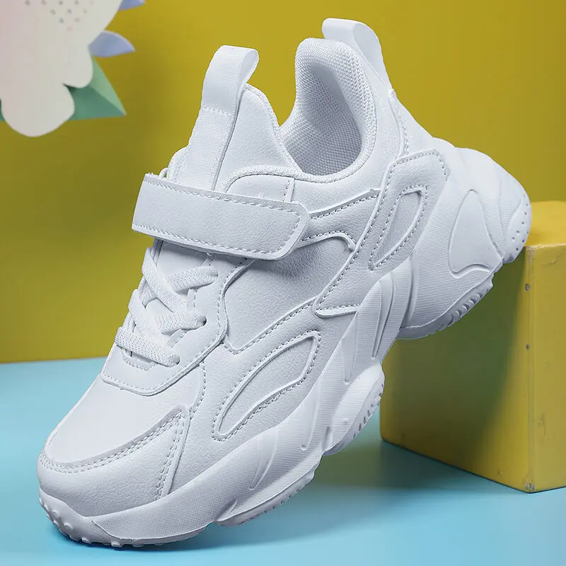 

Children Sports Shoes Leather Thick Lightweight Casual Sneakers Mesh Breathable Anti Slip Training Walking Shoes Kids White New