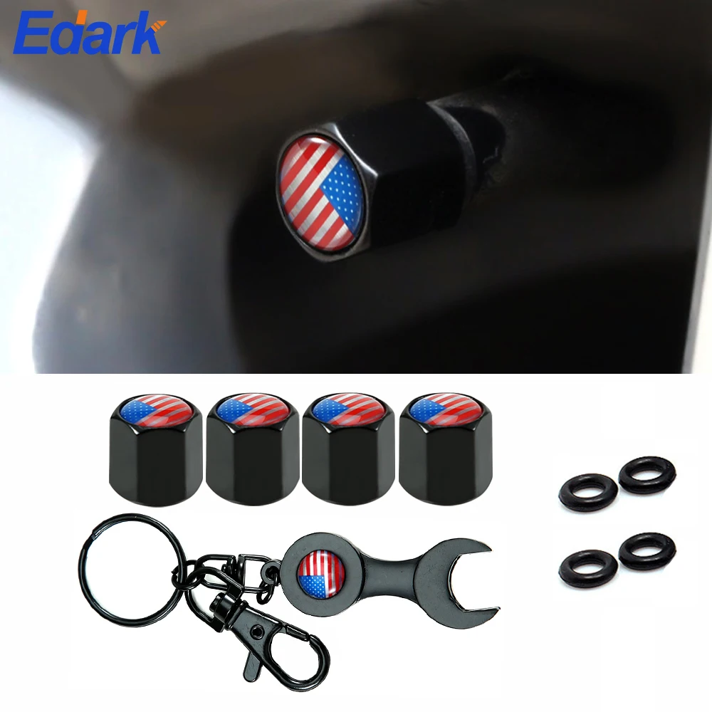 1 Set American Flag Logo Tire Valve Caps Anti-theft Valve Cap Tire Valve Covers for Universal Car, SUV, Bicycle,Truck,Motorcycle