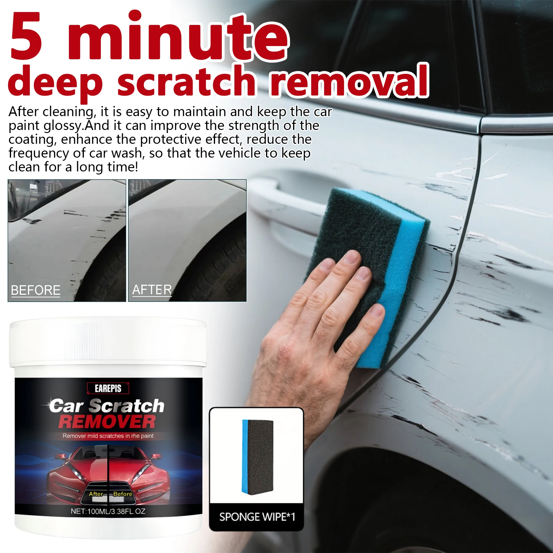 

100mlScratch Repair Wax - 5 Minute Shine Repair, Swirl Remover, Car Detailing Kit for All Paint Colors on Cars, Motorcycles, RVs