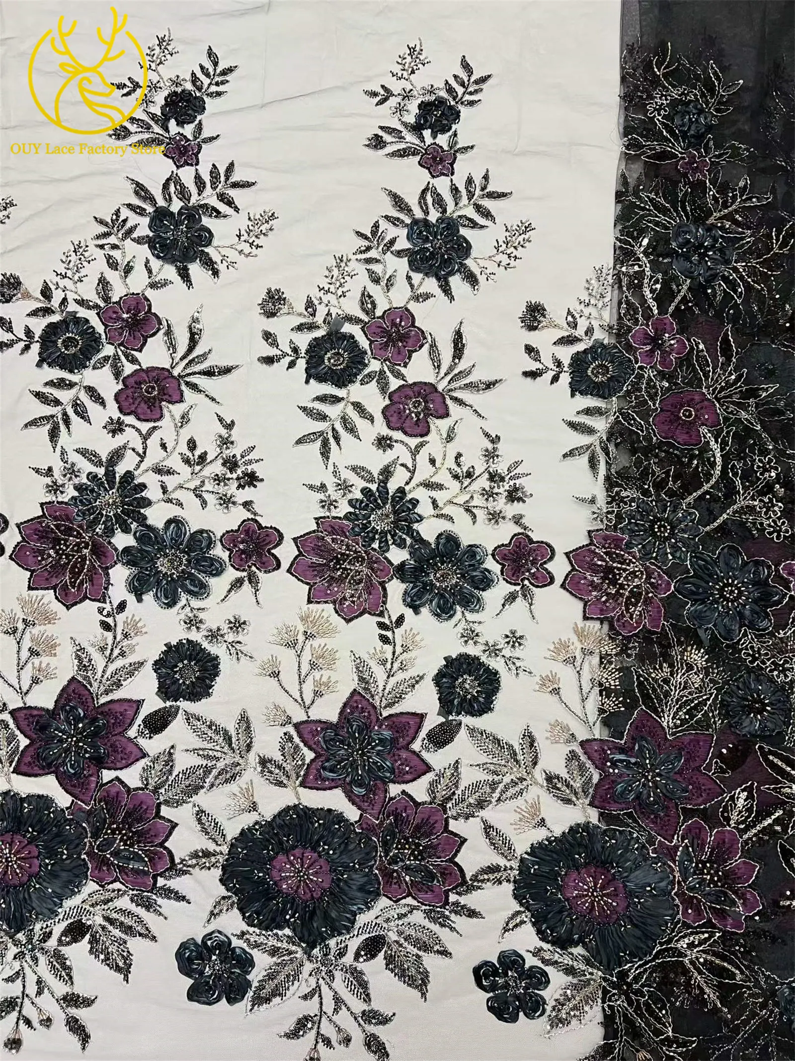 Modische 3D-Blumenstickerei Pailletten Tüll-Mesh-Spitze 2026 Nigerianische Perlen-Mesh-Spitze für Braut-Hochzeitskleider und Partykleider zum Nähen – Detail 13