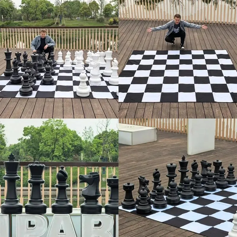 64Cm King Size Chess Set PE Outdoor Large Size Durable Set, Garden Lawn School Party 25 Inch Life Size Large Chess Set