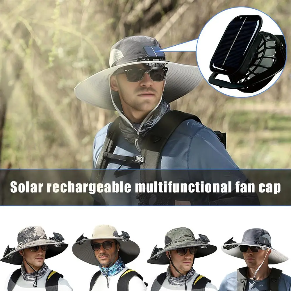 Summer Solar Fan Fishing Hat Fan Solar Or USB Charging Dry Wind Hat Sunblock Visor Rim Big Caps Quick Travel Fisher B9B2