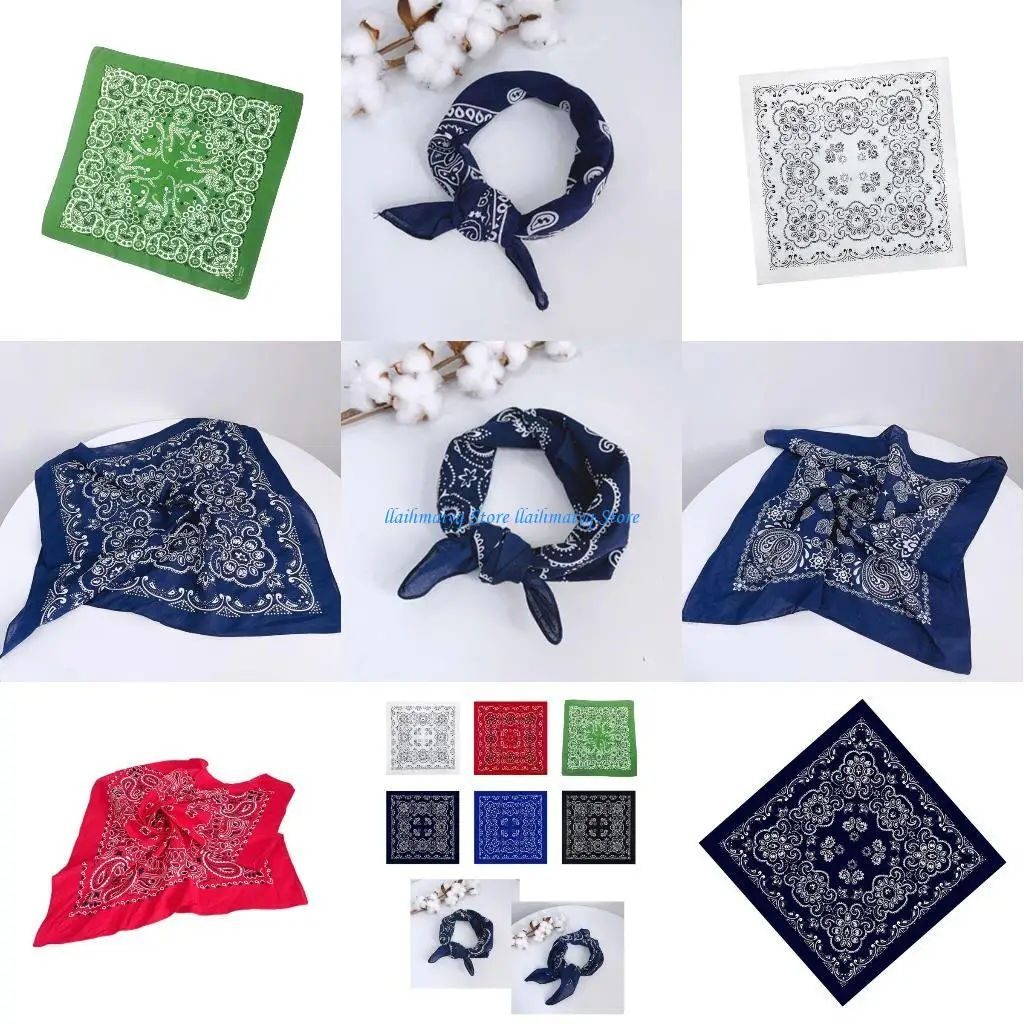 

573B Adult Multi-purpose Headscarf with Cashew Flower Pattern 70x70cm Square Bandana