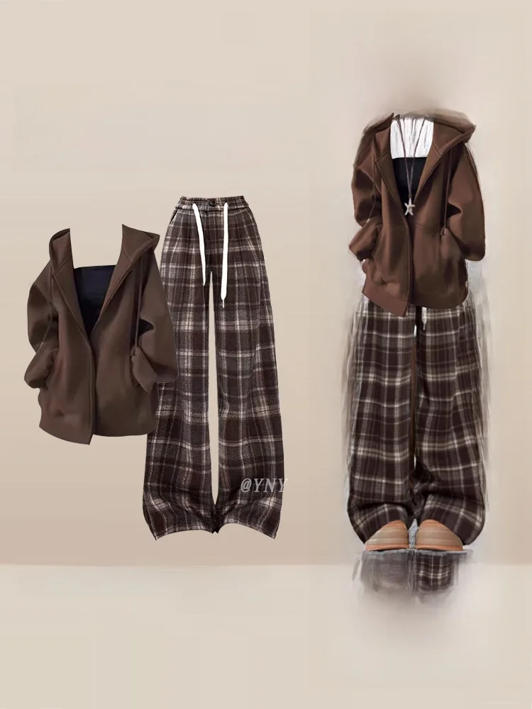 가을 겨울 커피색 레이지 슬레 여성 풀세트 롱 후드티 캐주얼 팬츠 패션 세트