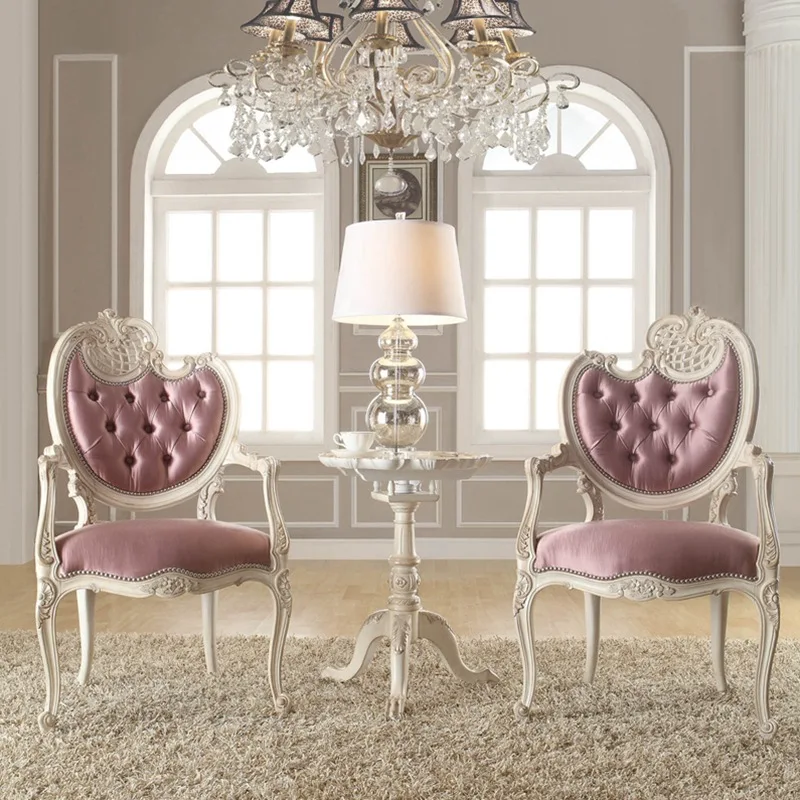 Leisure chair white pink silk imported mahogany bedroom romantic leisure single chair