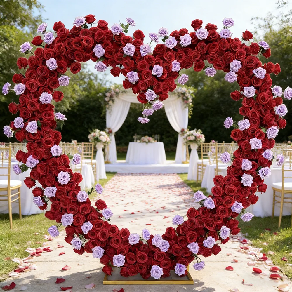5D Luxe Witte Rozen Hartvormige Boog Kunstbloemen Achtergrond Romantische Bruiloft Feestdecoratie Raamdecoratie Arrangement