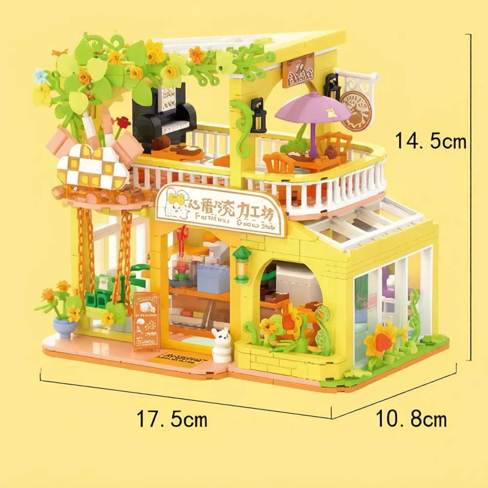 Idea City Street View Mini Block Heart Chocolate Workshop Construction Building Bricks Figures Streetscape Toys For Gifts