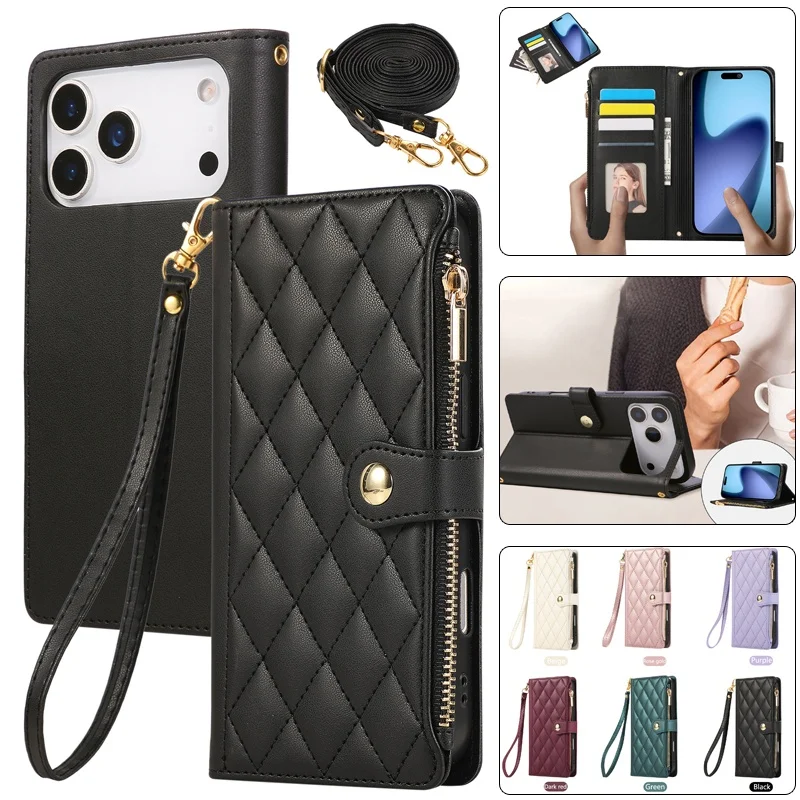 Zipper Schnalle Leder Brieftasche Telefon Fall für IPhone 17 Pro Max Air 16E 15 Plus 14 13 12 11 X kleine Duft Karten Abdeckung Coque