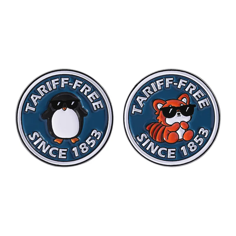 Creative Cartoon Geometric Circular Quotation Brooch Animal Penguin Sunglasses Tiger Cute Design Metal Badge Pins for Backpacks