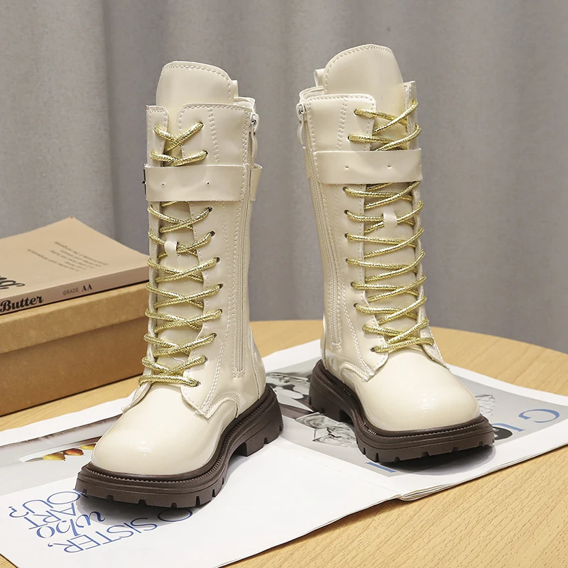 2026 New Girls' Side Zipper Design Thick Soled Knee Boots Spring and Autumn College Style Non-slip and Comfortable Knee Boots