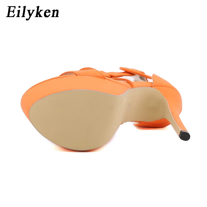 Eilyken-Sandalias de tacón alto con plataforma para mujer, zapatos sexys de tacón de aguja con correa de hebilla para club nocturno, novedad de 2024