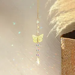 1Pc Alloy Butterfly and Artificial Crystal Charm Handmade Suncatcher for Home Wind Chime Hanging Outdoor Plant Decoration Crafts