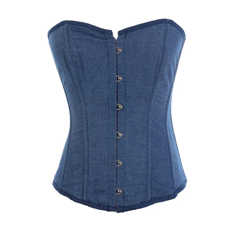 caudatus new fashion sexy denim corset vintage style victorian strapless bustier corset overbust lingerie top clothing korsett