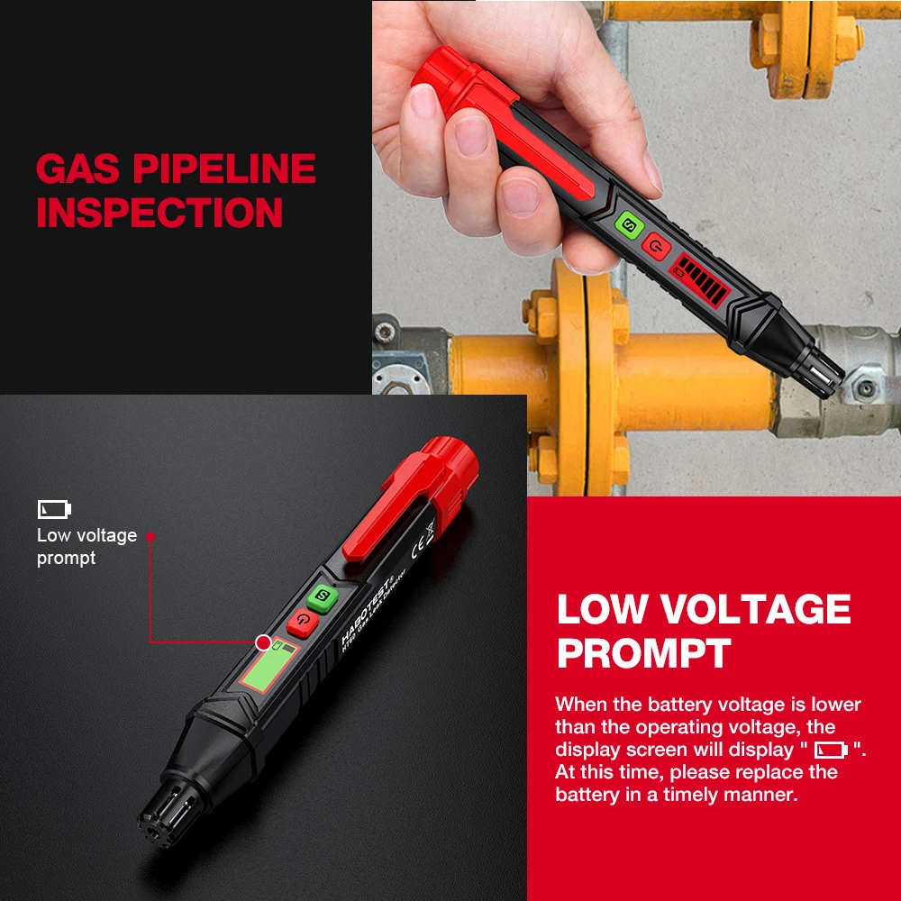 HT60 50-1000ppm Natural Gas Leak Detector with Audible & Visual Alarm, Portable Gas Sniffer LCD Display Combustible Gas Detector