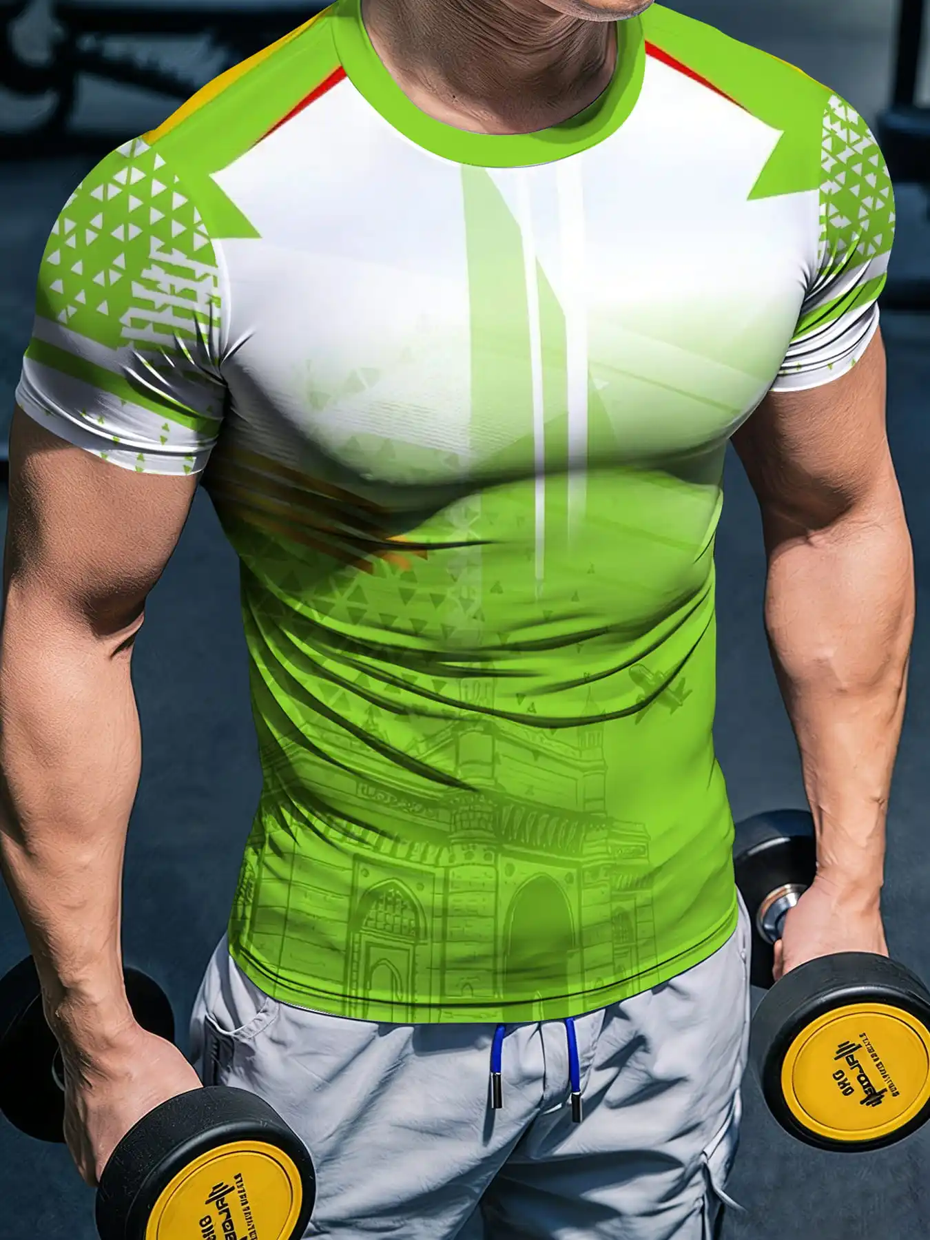 Herren-Sportbekleidung mit hoher Elastizität, schnelltrocknend, T-Shirt, kurzärmelig, eng anliegend, figurformend, feuchtigkeitsableitend, atmungsaktiv, für das Training – Detail 1