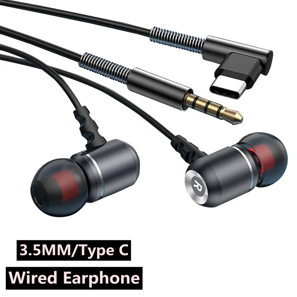 3.5MM Wired Earphones DAC Type C Headphone Wire Control Hifi Sport Game Eapbuds Waterproof Handfree Headset with Mic for Samsung