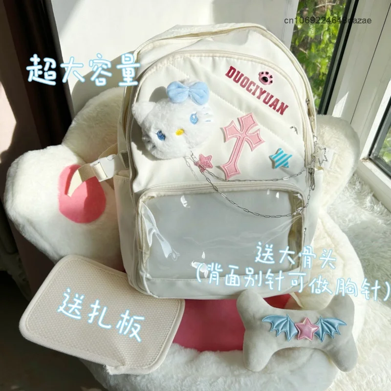 Sanrio Hello Kitty College Gothic Style Backpack Cartoon Teenage Girl Trend Schoolbag Y2k Women Japan Korean Luxury Shoulder Bag