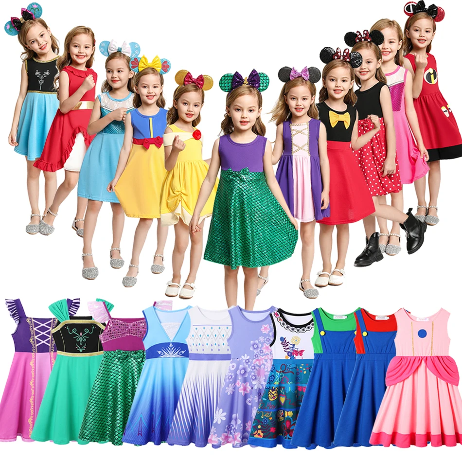 

Summer Casual Cotton Dress Girls Peach Princess Daily Cute Dress Elsa Anna Role Play Rapunzel Jasmine Costume Children Dress