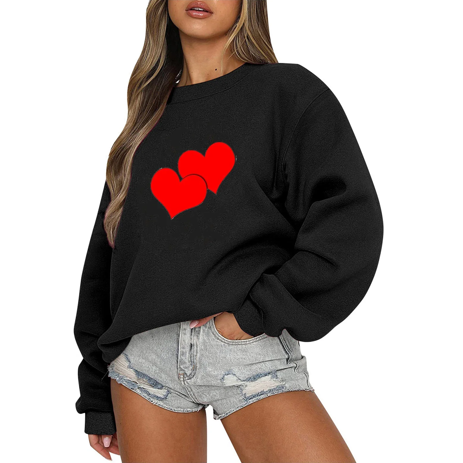 

2024 New Knitted Round Neck Pullover Women Fashion Love Printed Multicolor Long Sleeve Sweatshirt Valentine's Day Women's Tops