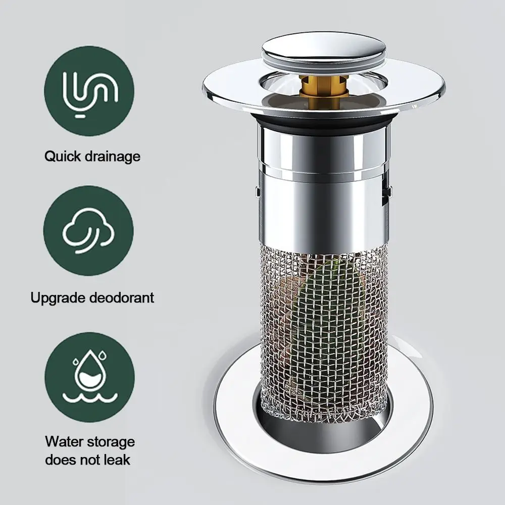 Pop Up Drain Filter Anti-clog Floor Drain Filter Mesh Stainless Steel Washbasin Bounce Core Sink Strainer Shower Leak Net