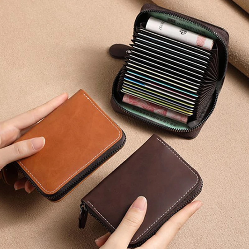 Multi Slot Card Holder Vintage Small Wallet Women Men Business ID Cards Bank Credit Card Bag Male Coin Pouch Zipper Wallet