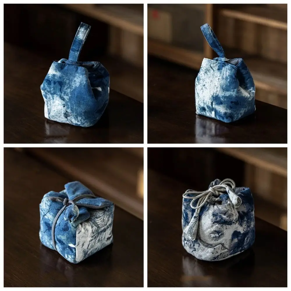 Chinese Style Ink Rendering Handbag Handbag Cotton Tea Tools Storage Bag Small Item Pouch Cheongsam Accessories