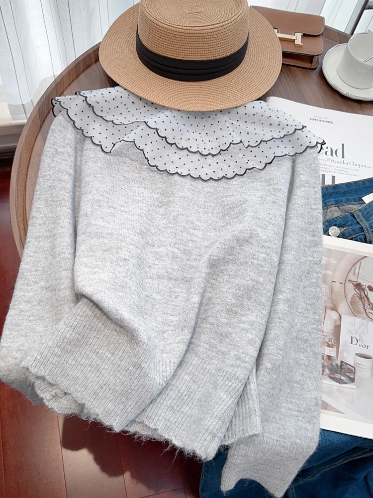 Autumn Winter Woman Korean Vintage Mori Girl Sweater Long Sleeve Pullovers Cute Core Knitwears 2000s Aesthetic Jumper Elegant